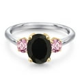 thumbnail image 3 of Gem Stone King 10K Two Tone Gold Black Onyx and Pink Lab Grown Diamond Engagement Ring for Women | 2.50 Cttw | Oval 9X7MM | Gemstone December Birthstone | Size 8, 3 of 6