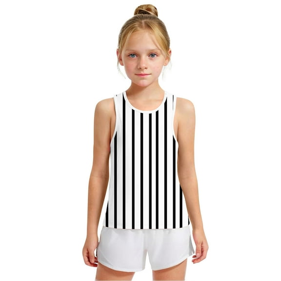 Spazoro Little and Big Girls Tank Tops Undershirts, Summer Breathable Sleeveless Striped Camisole for Kids Girls Boys Black Size 8 T