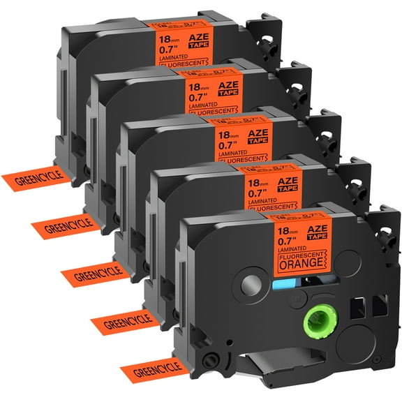 GREENCYCLE 5PK Compatible for Brother Black on Fluorescent Orange 18mm 8m TZ TZe TZe-B41 TZ-B41 TZeB41 TZB41 Laminated Label Tape use in PT-P700 PT-P750W PT-D600 PT-D400 Label Maker