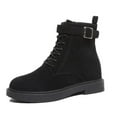 thumbnail image 4 of Zapatos Botines mujer Botas planas con punta sólida zapatos informales de encaje botines cortos de invierno sin cordones botas redondas para mujer botas térmicas de felpa para mujer (Black 7.5), 4 of 6