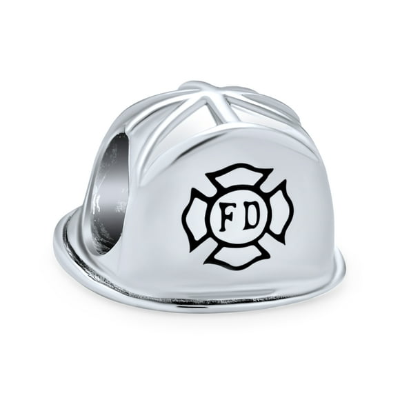 Pompier Pompiers Chapeau Casque Charme Perle pour les Femmes pour Femme.925 en Argent Sterling Oxydé Correspond Bracelet Européen