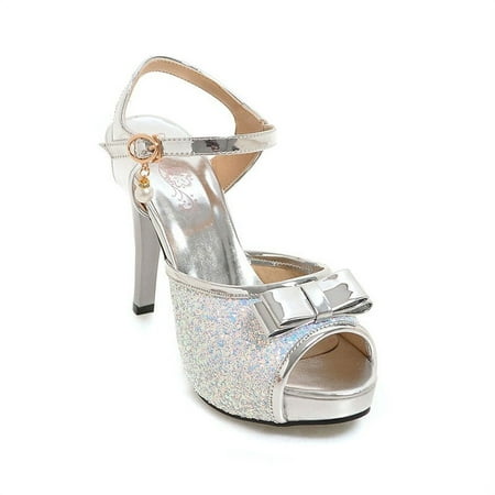 

IELGY Women s Fish mouth sandals Shallow mouth Bow Waterproof platform Metal decoration