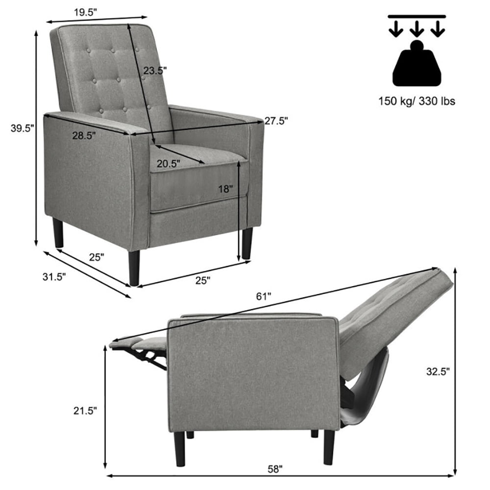 Finihen Accent Chair, Push Back Recliner Arm Chair, Mid-Century Push Back Recliner Chair, for Living Room, Office, Gray Finihen Accent Chair, Push Back Recliner Arm Chair, Mid-Century Push Back Recliner Chair, for Living Room, Office, Gray