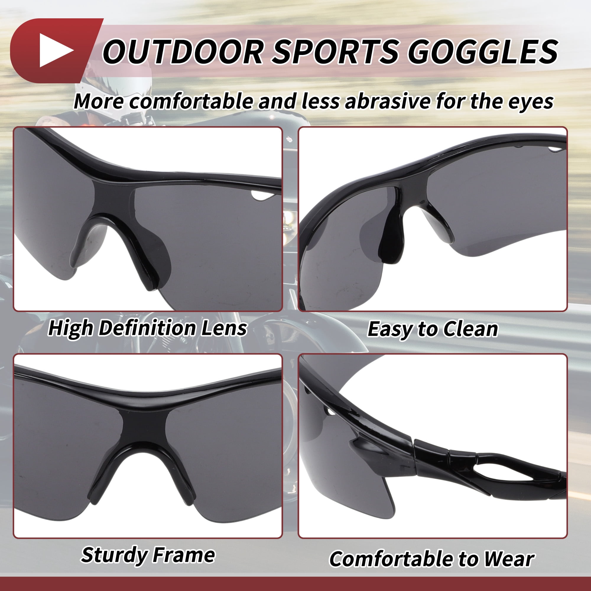Unique Bargains 1 Set Motorcycle Riding Goggles PC Tri-acetel Cellulose PC Outdoor Sports Sunglasses for Motocross Dirt Bike ATV Dark Gray Lens Bright Black Frame