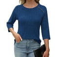 thumbnail image 3 of Dagugfen 3/4 Length Sleeve Womens Tops Ribbed Crew Neck Button Textured Knit Comfy Sweater Tops Fall Winter, 3 of 5