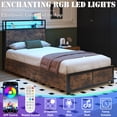 thumbnail image 3 of Lifezone Twin Size Bed Frame with 2-Tier Bookcase Headboard Platform Bed with Charging Station & LED, 4 Storage Drawers, Metal Support, No Box Spring Needed, Noise Free, Brown, 3 of 7