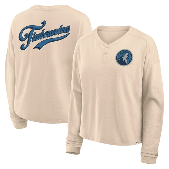 Women's-Fanatics Natural Minnesota Timberwolves Boxed Out Drop Fashion Long Sleeve T-Shirt