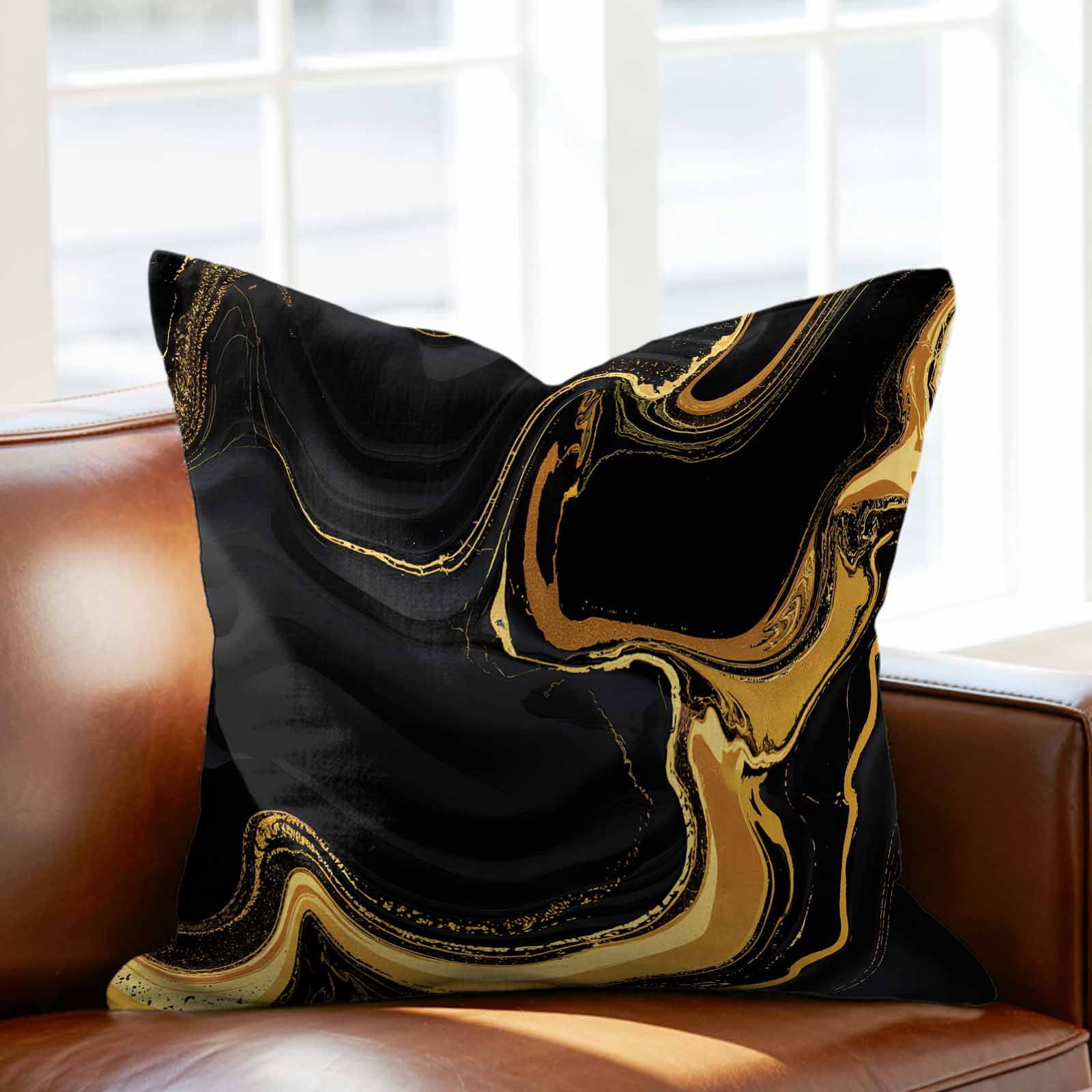 Pillow Covers 26x26 Inch, Marble Black Linen Pillowcase with Invisible Zipper, Vintage Gold Art Abstract Farmhouse Decorative Throw Pillow Covers Cushion Case for Couch Sofa Bed Living Room