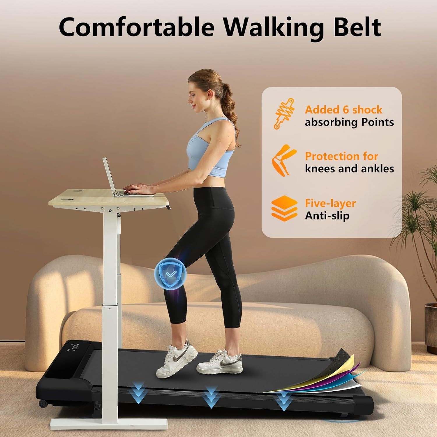 JURITS 2-in-1 Walking Pad and Jogging Under-Desk Treadmill with Remote Control, Portable LED Display, Black