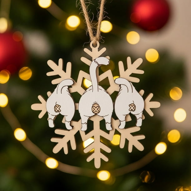 Adorno Colgante de Copo de Nieve con Trasero de Gato | Adorno Navideño con Forma de Trasero de Gato | Amuleto Navideño con Huella de Pata | Regalo Único para Amantes de Los Gatos | Decoración Festiva