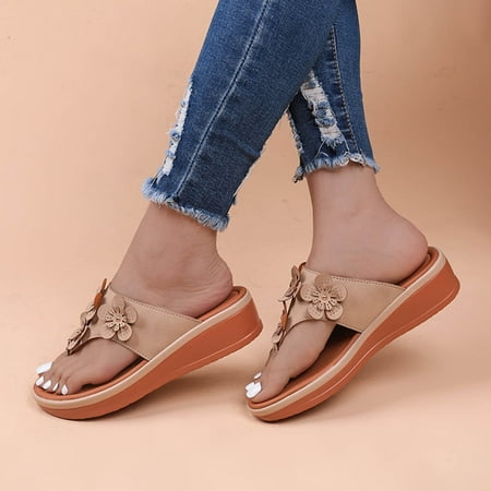 

Sawvnm Women s Flat Shoes Ladies Beach Sandals Summer Non-Slip Causal Slippers Hot Sales Khaki US:5.5