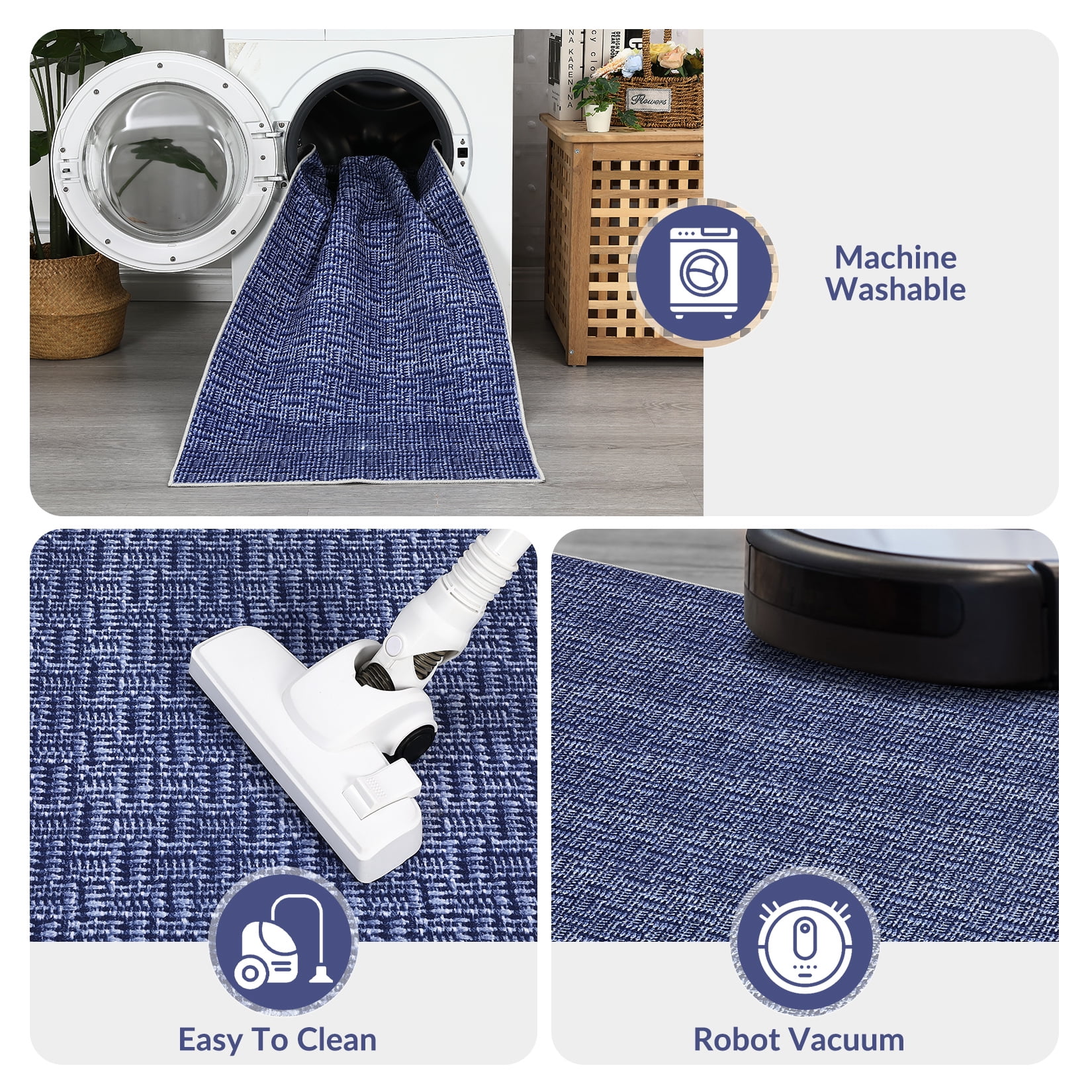 Garvee 10'x13' Area Rug Modern Area Rugs for Living Room Bedroom Farmhouse Non Slip Low Pile Rugs, Blue