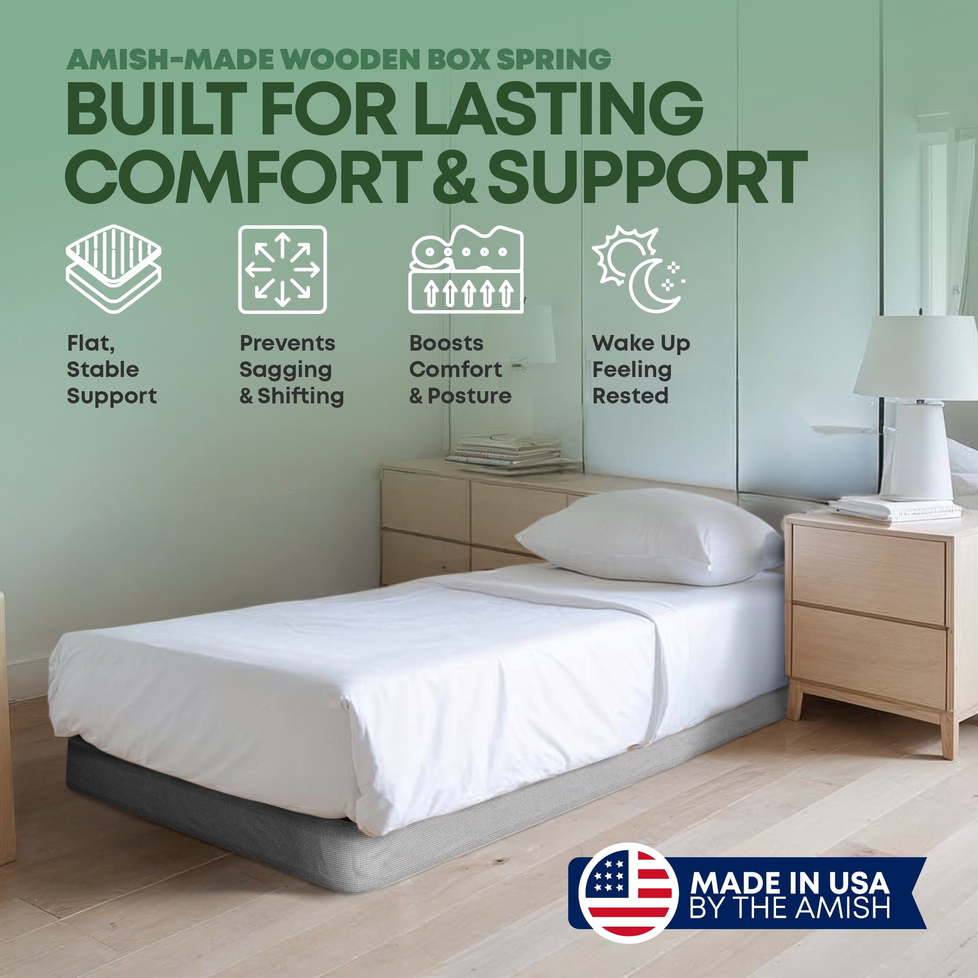 Continental Sleep, Unassembled Twin Box Spring for Twin Bed, 4.5-Inch Wood Box Spring Only, Noise-Free Mattress Foundation, Packed Flat, Easy Assembly, Gray