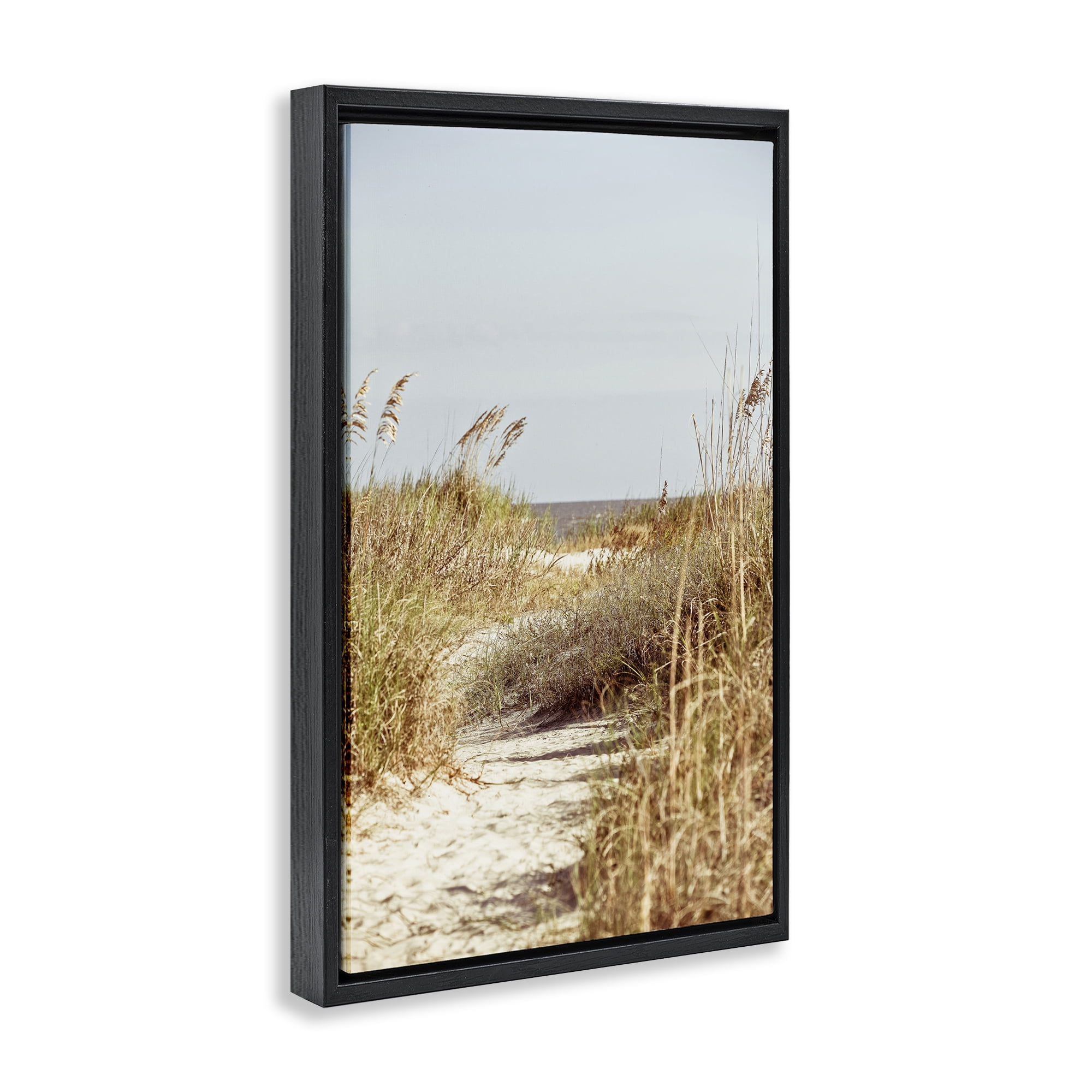 Stupell Industries Sandy Path with Reeds Landscape Photography Black Floater Framed Canvas Art Print Wall Art, 21 x 31