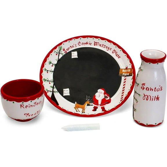 Child to Cherish Santa's Message Plate Set, Santa Cookie Plate, Santa Milk jar, and Reindeer Treat Bowl