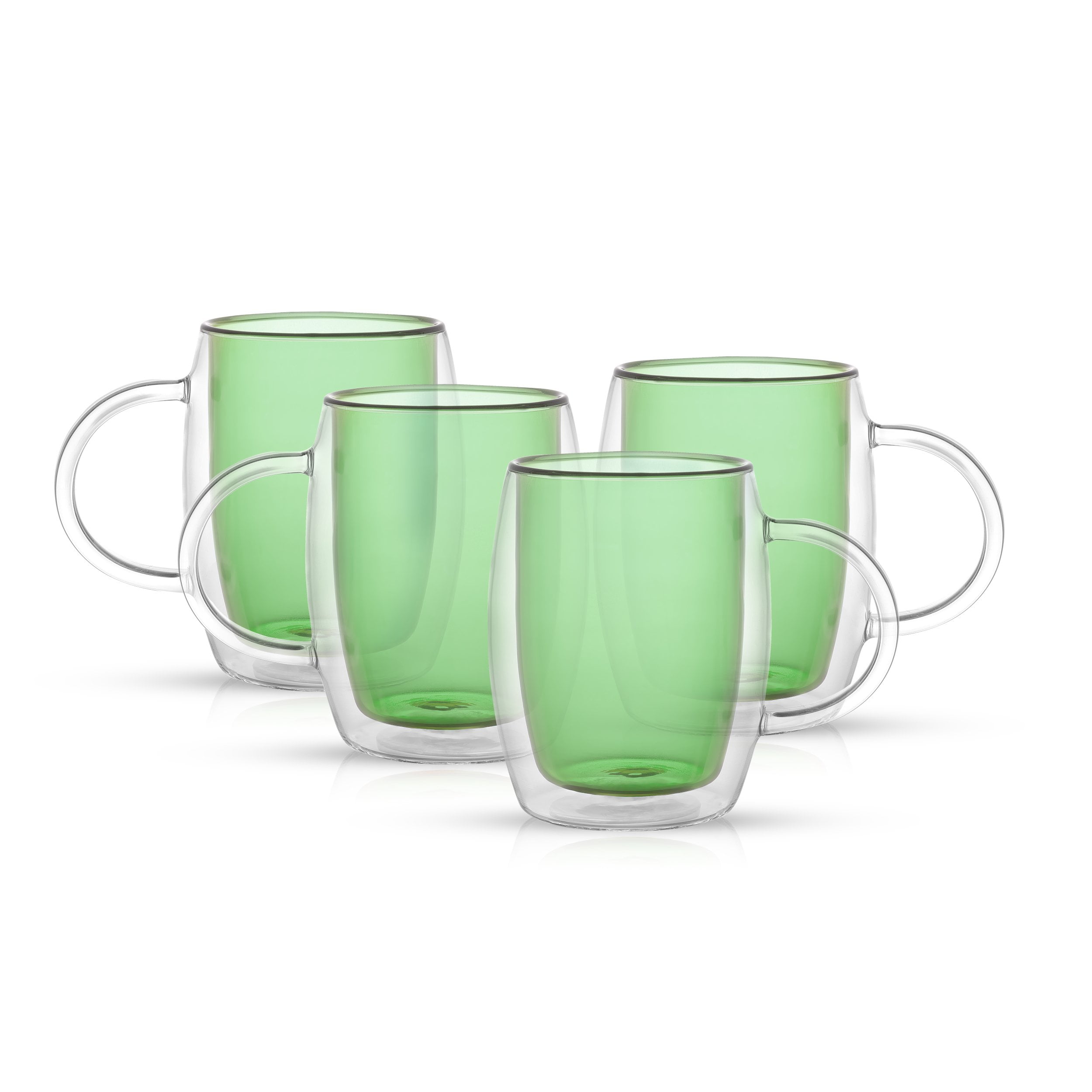 JoyJolt Aroma Double Wall Colored Glass Coffee Mugs Green Set of 4