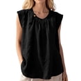 thumbnail image 3 of VBVC Women's Cotton-Linen Sleeveless Tank Top,Ladies Breathable Button Neck Blouse,Loose Fit Summer Pleated Shirt For Women,Black,S-3XL, 3 of 10