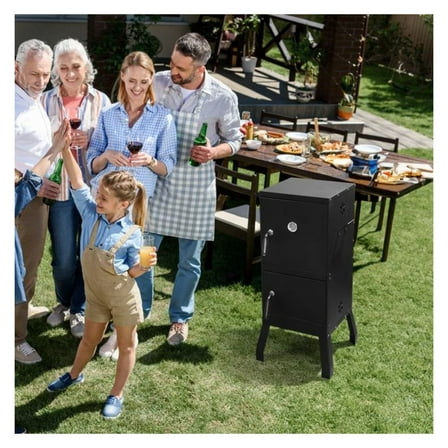 Outdoor Smoker with Double Doors, 2 Detachable Grill Netting Racks, Charcoal Pan & Water Pan, 4 , Thermometer, Vertical Charcoal Smoker for Barbecue Camping as picture