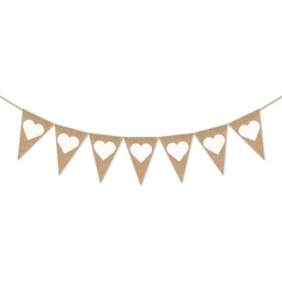 Heart Banner Garland Wedding Engagement Party Decorations Valentines Day Anniversary Photo Props Vintage Rustic Burlap Love Hanging Bunting Sign