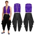 thumbnail image 7 of Aislor Men Character Arabian Prince Vest Outfits Open Front Waistcoat Top With Harem Pants Set Purple Black 3XL, 7 of 7