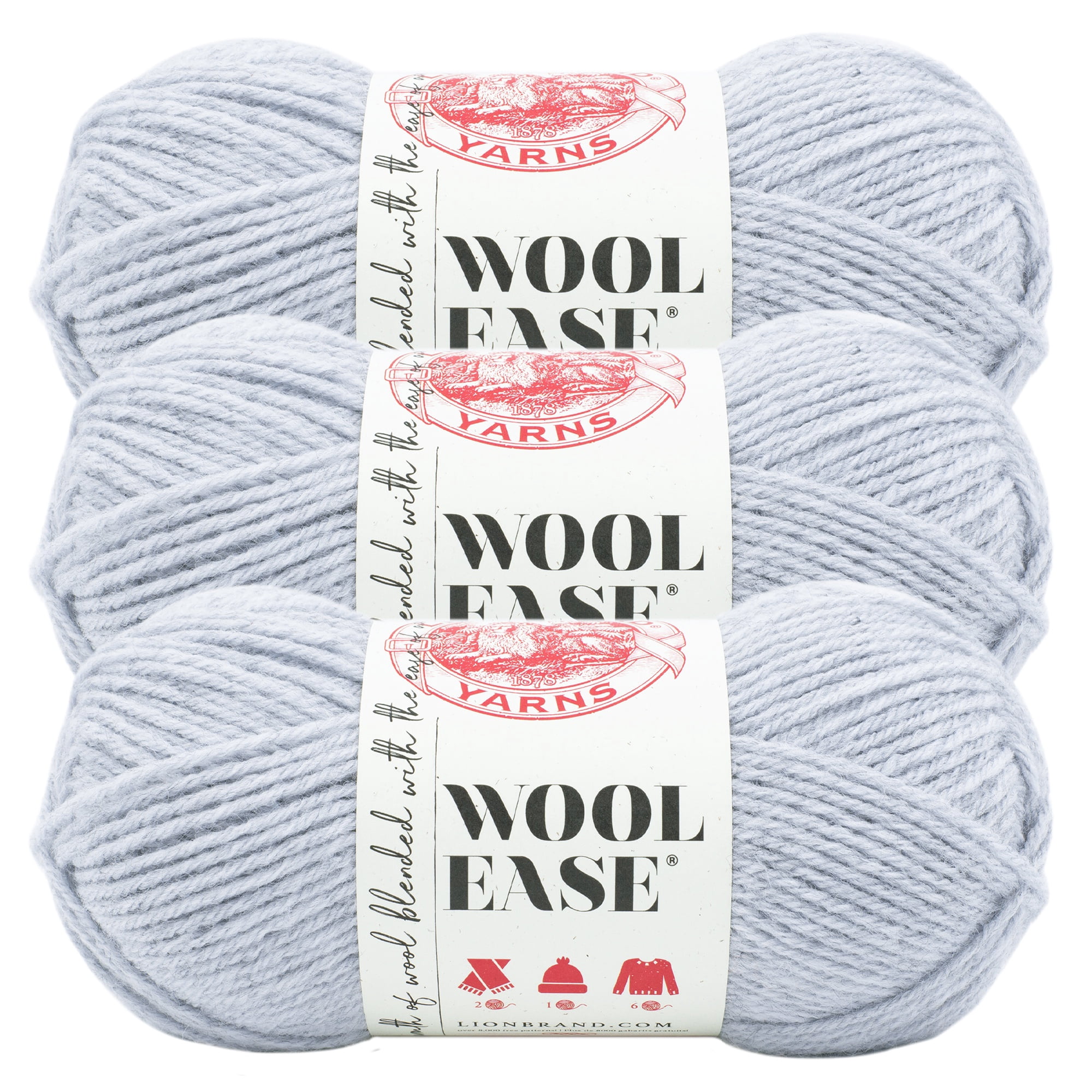 Lion Brand Yarn Wool-Ease Icicle Medium Acrylic, Wool Yarn 3 Pack