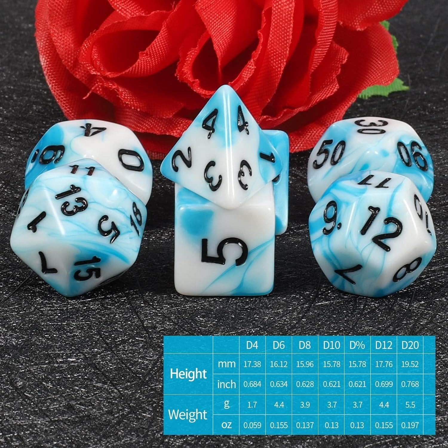 CiaraQ DND Dice Sets - 6 X 7 Polyhedral Dice (42pcs) with 6 Blue Drawstring Bags for Dungeons and Dragons, RPG, MTG,Role Playing Table Game
