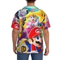 thumbnail image 3 of Lsque Mario print Men's Cuban Collar Short Sleeve Shirt Summer Beachwear Casual Button Down Fashionable Vacation Leisure Shirt-Large, 3 of 7