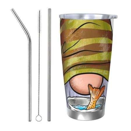 

Salouo Fishing Gnome Fisherman Print 20oz Tumbler with Lid Stainless Steel Vacuum Insulated Tumbler Durable Insulated Coffee Mug Thermal Cup with Splash Proof Sliding Lid-Straw Three-piece Set