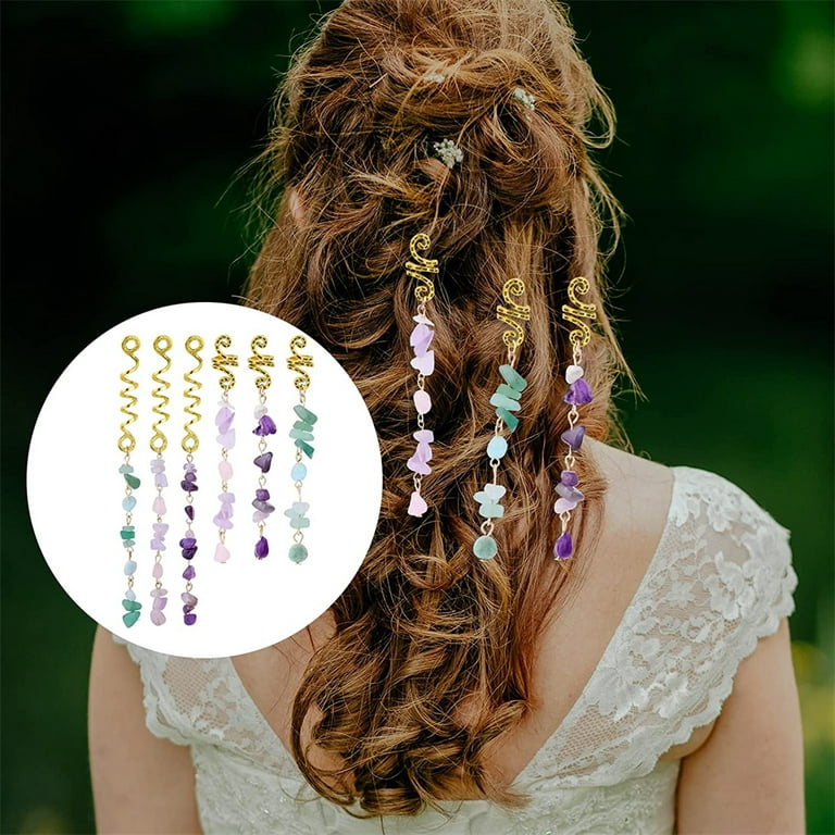 NOGIS 6 PCS Braid Jewelry Pendant Hair Jewelry Colored Natural Stone Hair  Decoration Dreadlock Accessories Hair Charms Pendant Hair Charms for Women