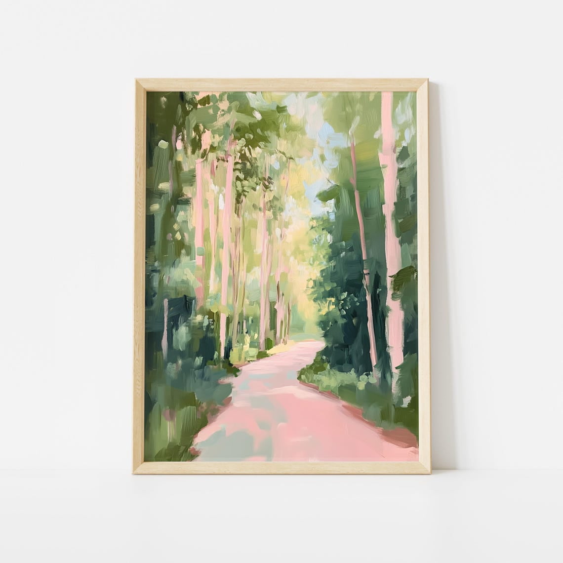 Spring Forest Landscape Poster Pastel Trees Art Print Green And Pink Nature Decor Summer Scenery Wall Art Colorful Forest Poster
