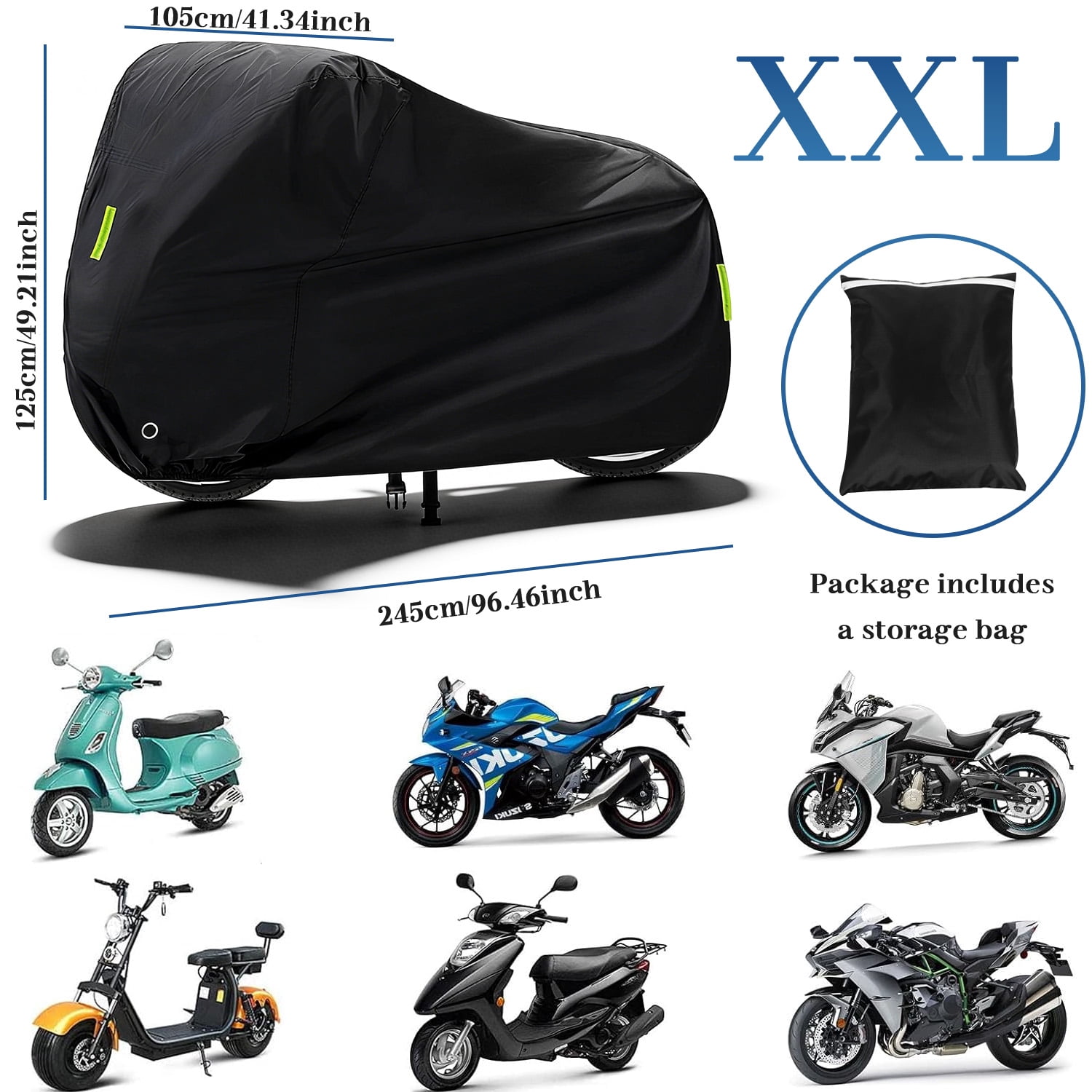 Venoro XXL Black Motorcycle Bike Cover Waterproof Dust Protection For Outdoor All-Weather Use