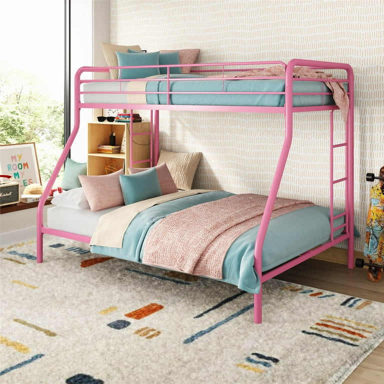 DHP Dusty Twin over Full Metal Bunk Bed with Secured Ladders, Pink