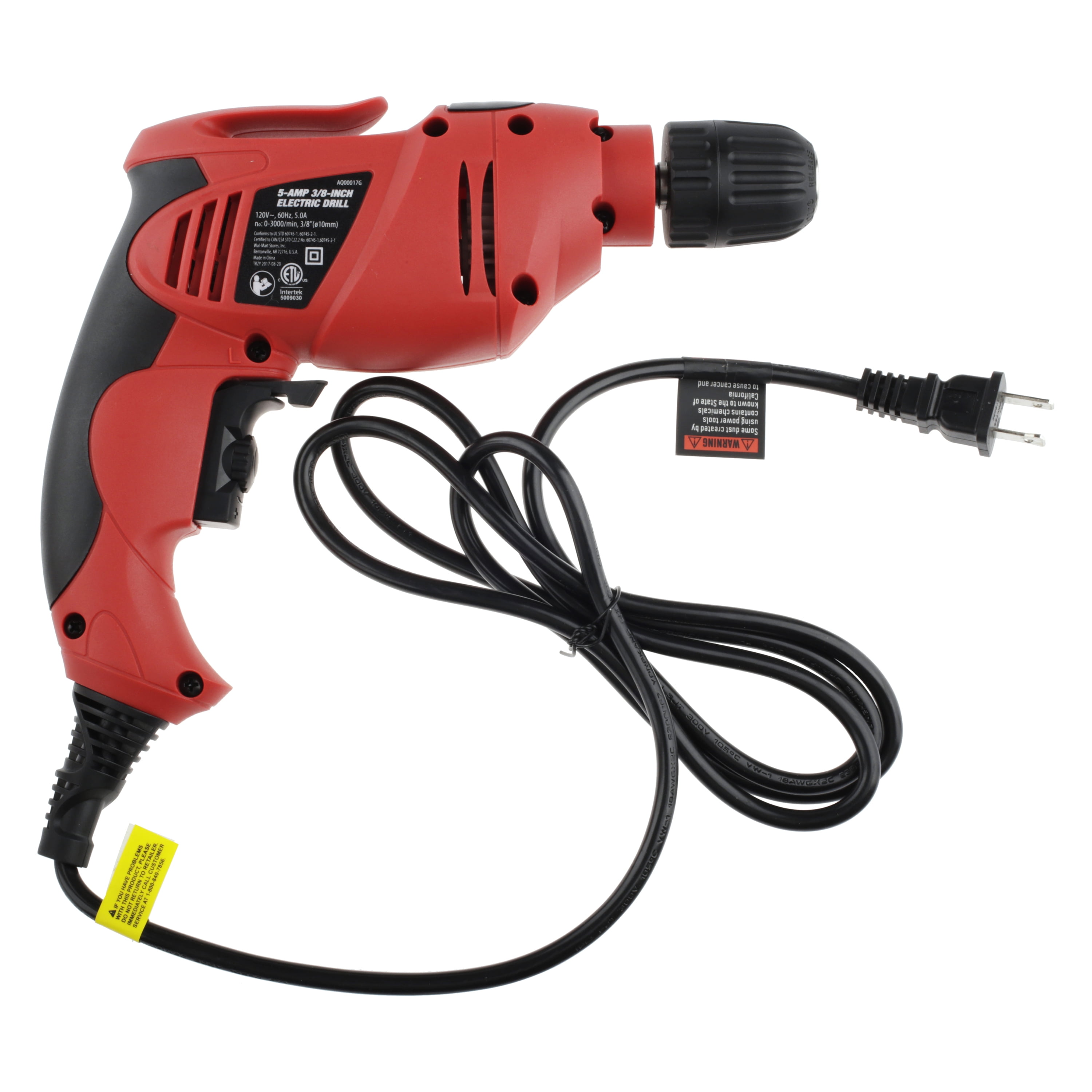 Hyper Tough 5.0 Amp 3/8 inch Corded Electric Drill with Keyless Chuck