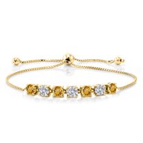 Gem Stone King 18K Yellow Gold Plated Silver Yellow Citrine and Lab Grown Diamond Bracelet for Women | 2.48 Cttw | Gemstone November Birthstone | Round 4.5MM