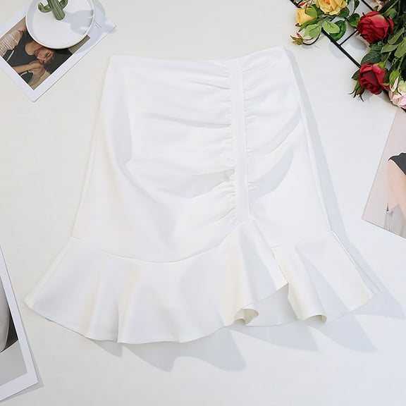 Aayomet Skirts For Women Trendy Elastic High Waist Knee Length Pencil Skirt Ribbed Knit Basic Tube Midi Skirt,White L