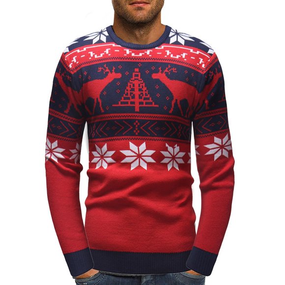LUOGENLI Men Christmas Sweater Hoodie Men's European and Winter Christmas Christmas An Deer Neck Pullover Basement Sweater Mens Sweaters Casual Xxxl Red Size L