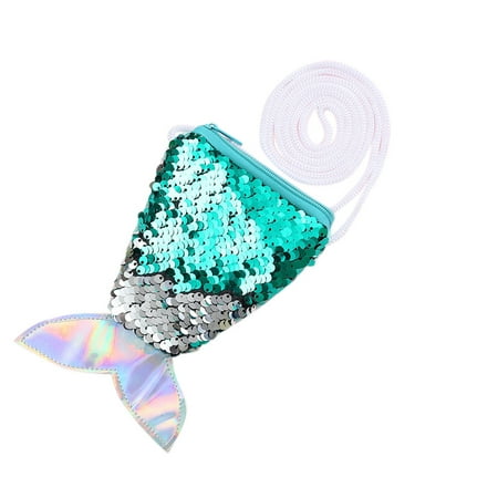 Pax Tail Bag - Women Kids Mermaid Tail Sequins Coin Purse Girls Crossbody Bags Sling Card Holder Pouch Gift light green