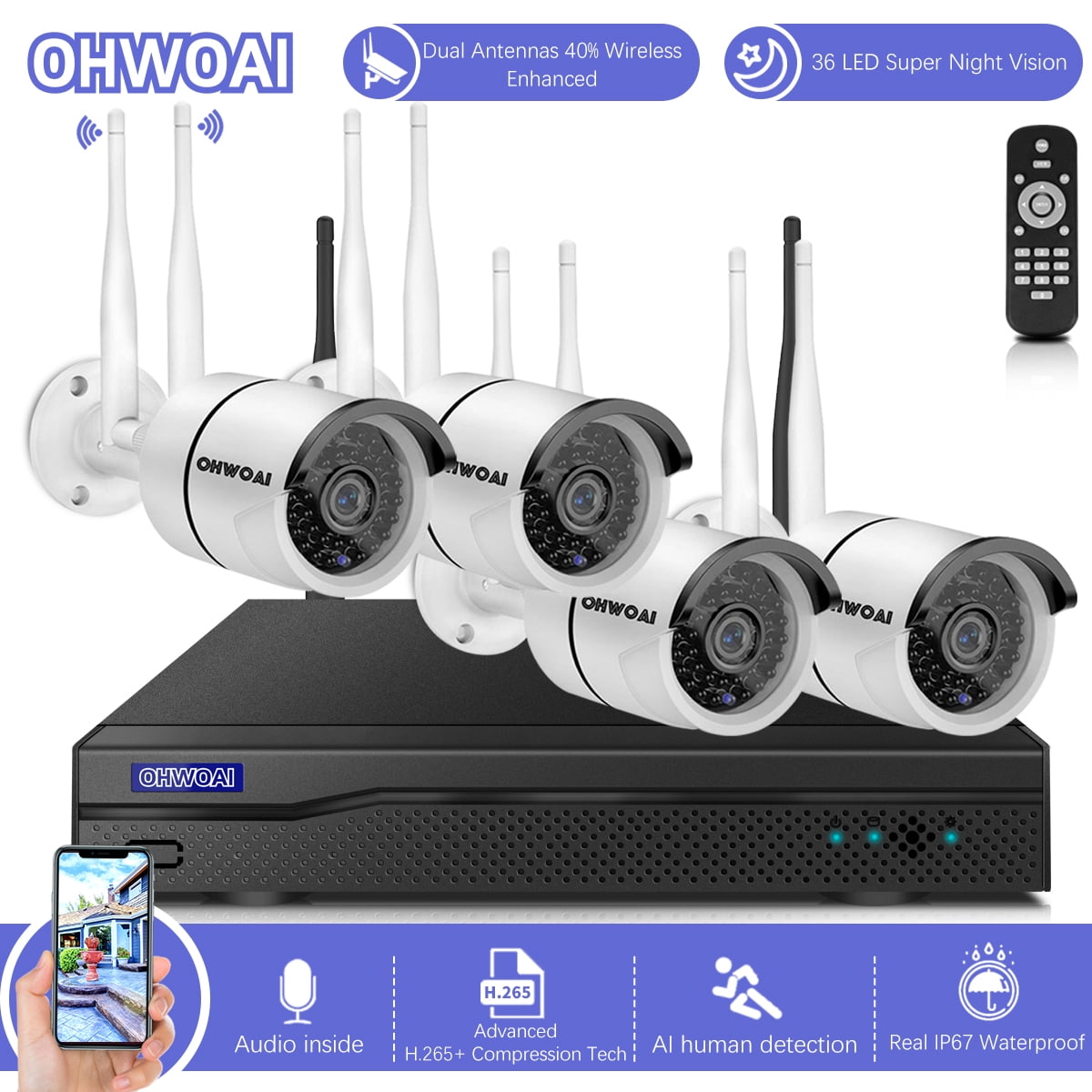 HD 5.0MP WLAN WIFI Überwachungskamera CCTV System Funk 12.5"LCD NVR Außen 2TB IR 