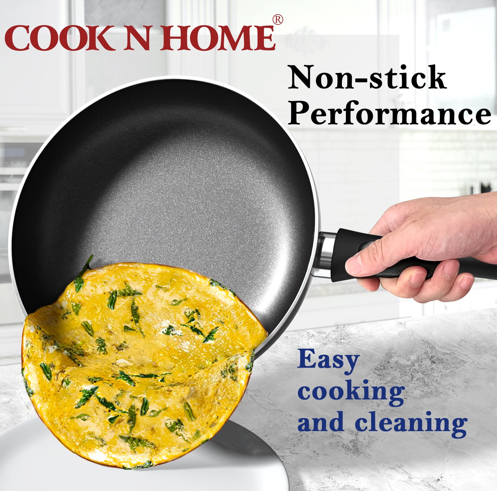 Cook N Home 15-Piece Aluminum Non-stick Soft Handle Cookware Set, Black