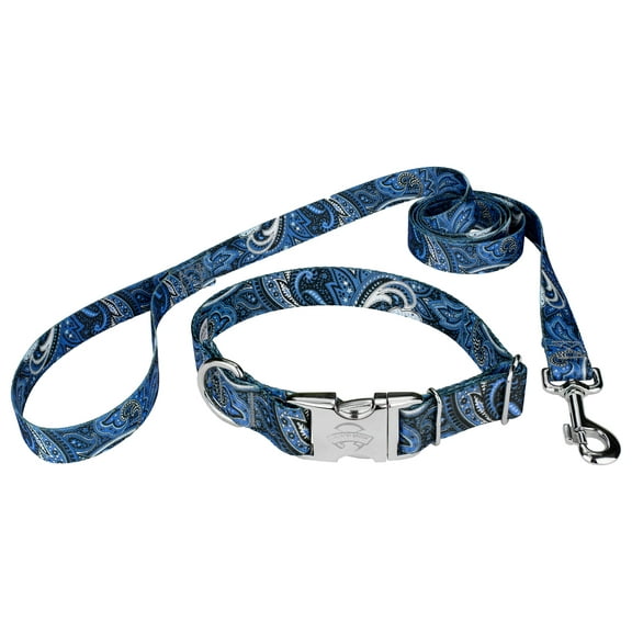 Country Brook Petz® Premium Blue Paisley Dog Collar and Leash, Extra Large