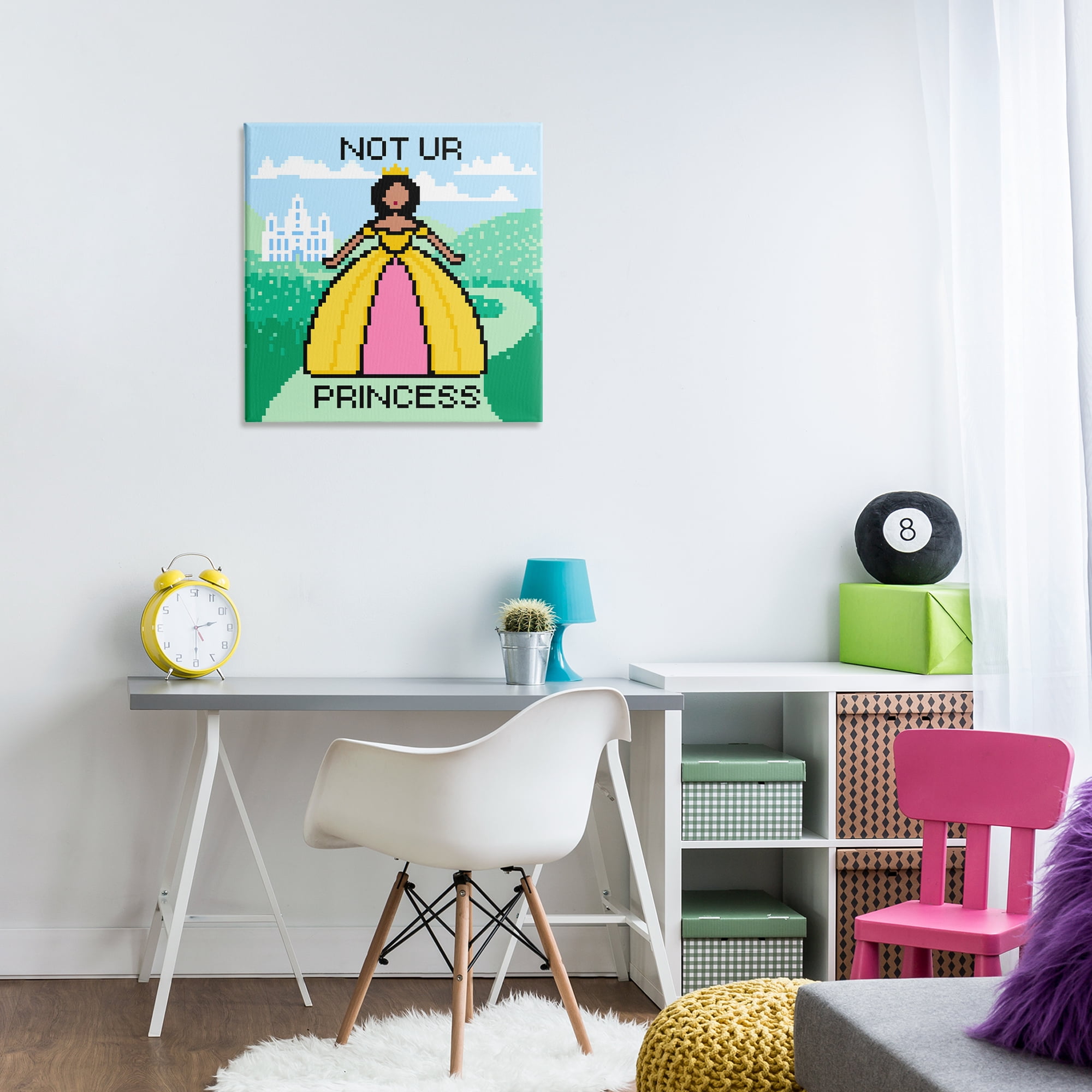 Stupell Industries Not Ur Princess Pixel Style People Painting Wrapped Canvas Art Print Wall Art, 24 x 24