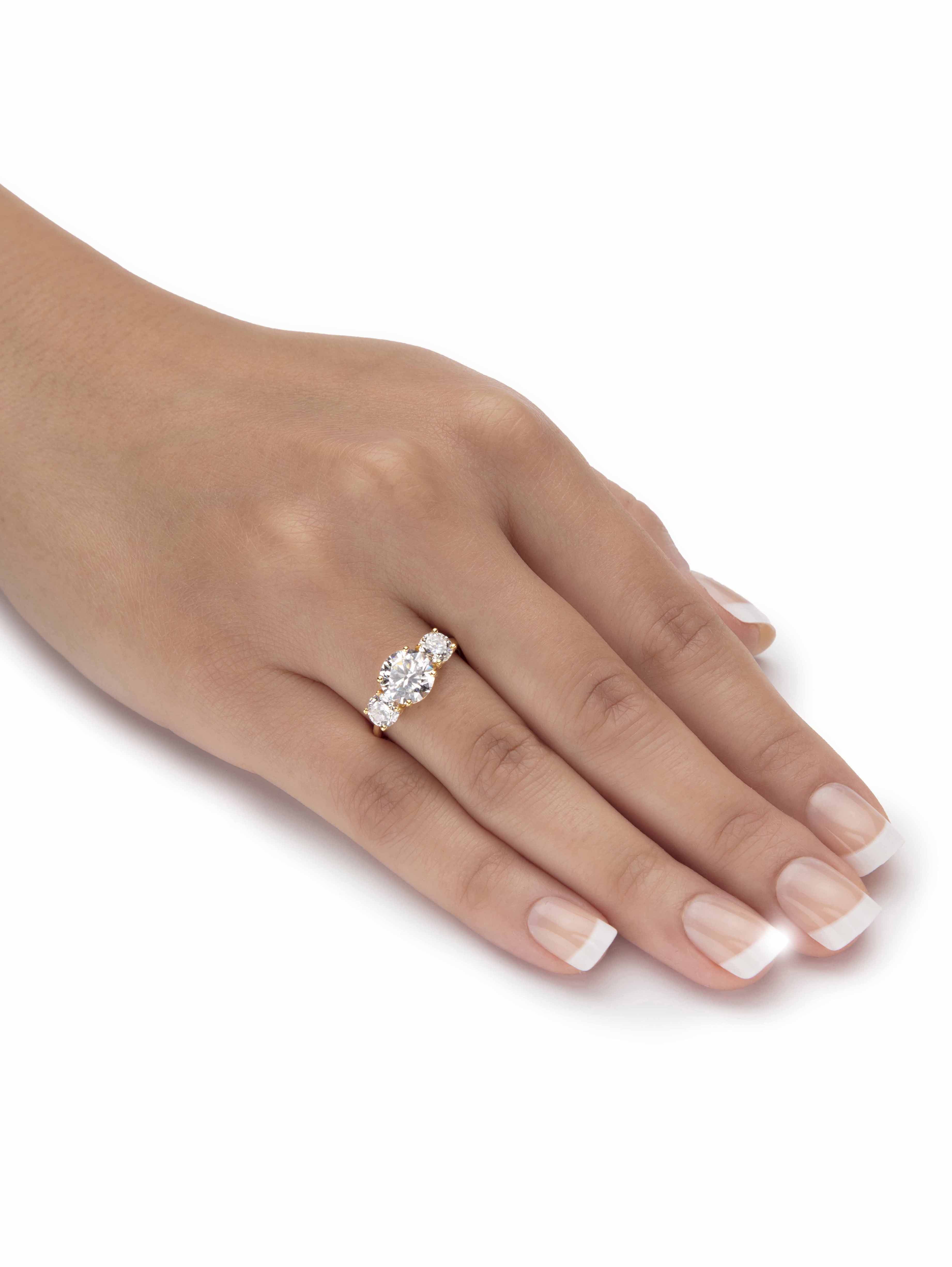 PalmBeach Jewelry 3 TCW Round White Cubic Zirconia 3-Stone Bridal Engagement Anniversary Ring in Solid 10k Yellow or White Gold