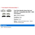 thumbnail image 2 of Front Semi Metallic Brake Pads and Rotor Kit - Compatible with 2002 - 2005 Ford Explorer 2003 2004, 2 of 2