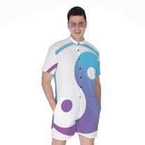 Purple And Blue Yin Yang Short Sleeve Men'S Rompers, Yinyang Casual Summer Jumpsuits Outfit