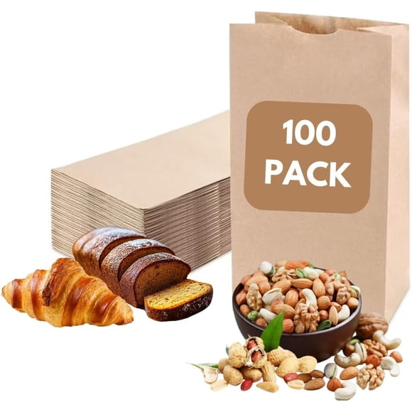 Excellent 500 Pack Brown Paper Bags for Food - 6.1 x 3.75 x 12.6 inches 10Lb Capacity Paper Grocery Bags for Breads, Snacks, Cookies - Kraft Paper Bags for Small Businesses, Bakery, Lunch Packaging