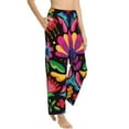 thumbnail image 2 of Naloa Colorful Floral Embroidery Mexican Print Women’s Ultra-Soft Comfy Pajama Lounge Pants with Pockets & Drawstring, 2 of 8
