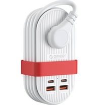 ORICO 65W 7-in-1 Portable Travel Power Strip with USB Ports – 4.4ft Flat Plug Extension Cord with 3 AC Outlets, 2 USB-A, 2 USB-C , Cruise Ship Approved Compact Charging Station(65W,WHITE)