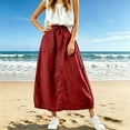 thumbnail image 4 of Miluxas Women's Cotton Linen Maxi Skirt Elastic Waist Drawstring A Line Casual Long Skirt with Pockets Loose Flowy Linen Skirt for Summer Daily Wear Red, 4 of 8