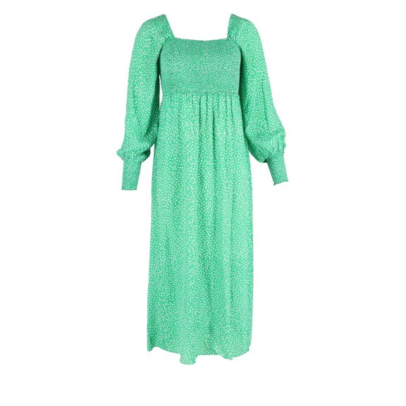 Pre-Owned Rixo Marianne Shirred Floral-Print Midi Dress in Green Viscose