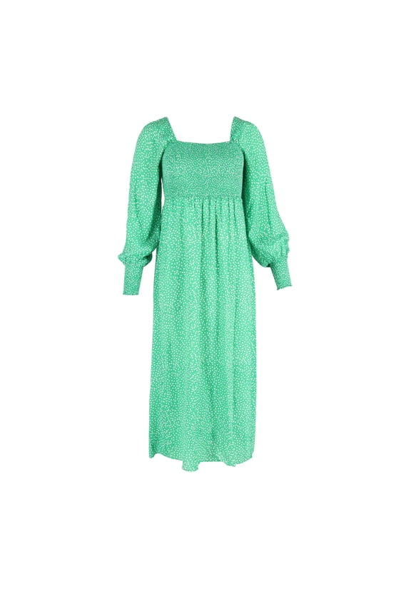 Pre-Owned Rixo Marianne Shirred Floral-Print Midi Dress in Green Viscose